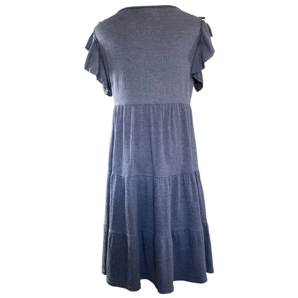 Max Studio‎ Tiered Midi Dress Blue Ruffle Sleeve V Neck Women's Size Medium - Picture 2 of 12